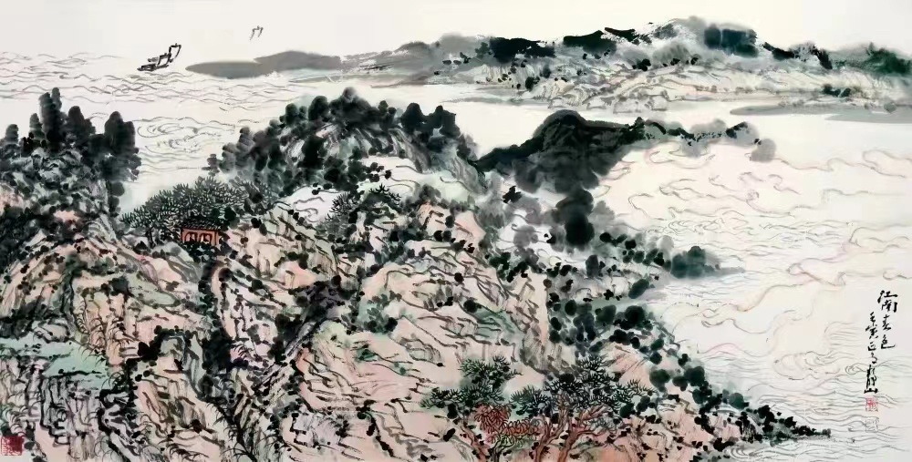 吳靜山《江南春色》68cmx133cm