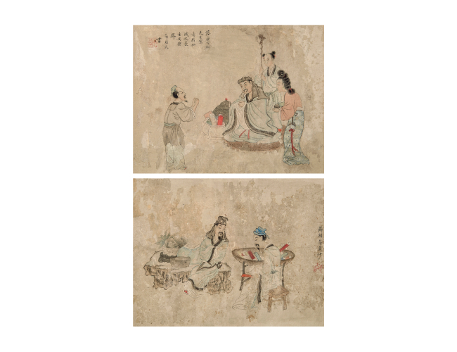 蔣蓮  人物斗方二幀