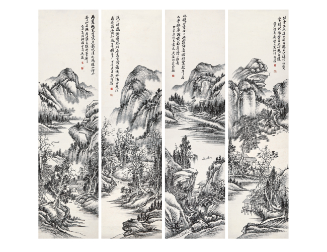 吳伯滔  山水四屏