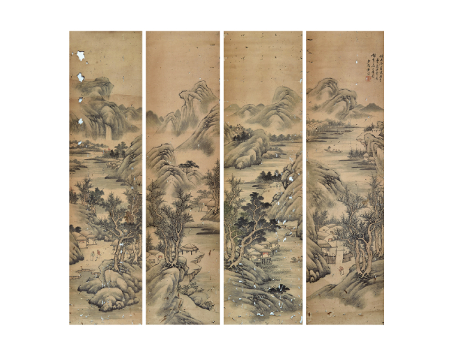 黃渭三  山水人物四條屏