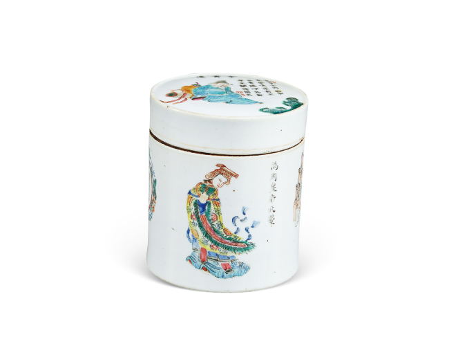 清同治  粉彩無雙譜蓋罐