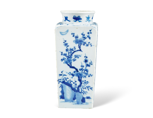 清康熙  青花四季花卉天圓地方瓶
